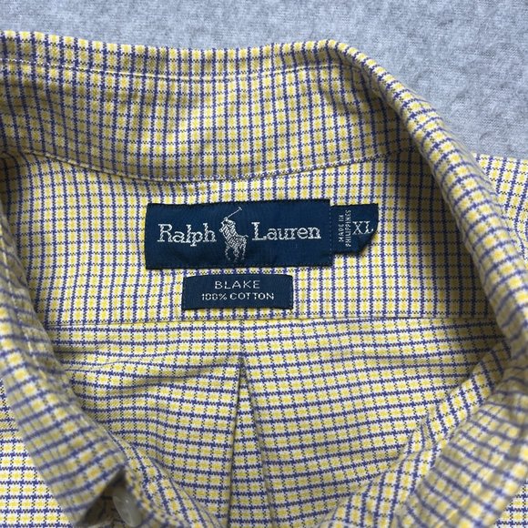 Polo Ralph Lauren Shirt Mens XL Yellow Plaid Flesh Pony Classic Short Sleeve - Picture 7 of 9